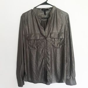 BCBGMaxAzria Dusty Olive Metallic Anderson Blouse